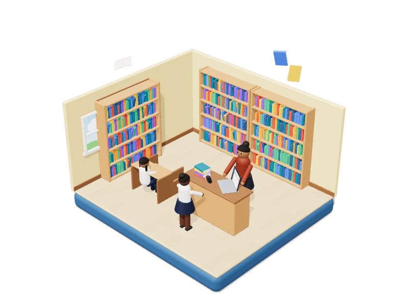 Illustration 3D de l'espace Bibliothécaire