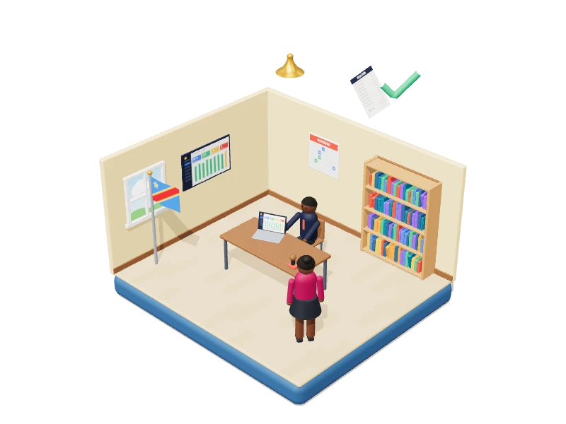 Illustration 3D de l'espace Directeur · Directrice